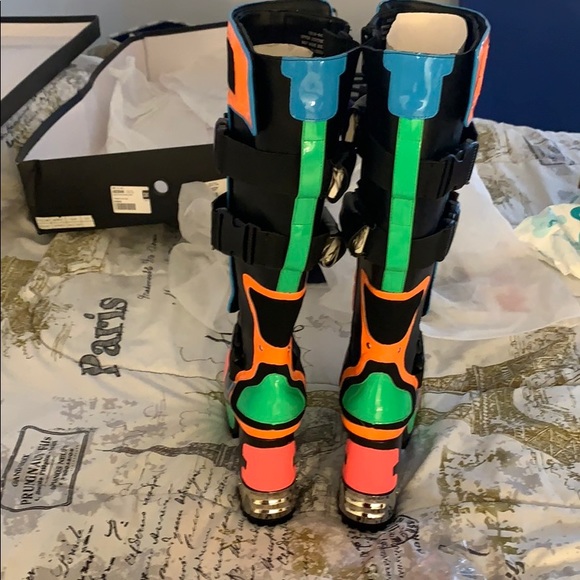 Cybertron Babe Platform Boots, Rainbow Multi Neon - Picture 3 of 6
